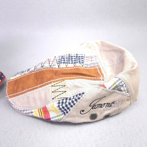 2 Jamont Flat Newsboy Caps Patchwork Multi Color Adjustable Cotton Cabbie - Picture 6 of 12